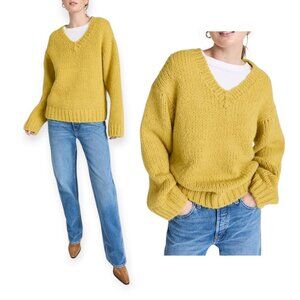RE/DONE 50s V Neck Pullover Sweater, Wool, Size S,  Chartreuse,‎  New with tag